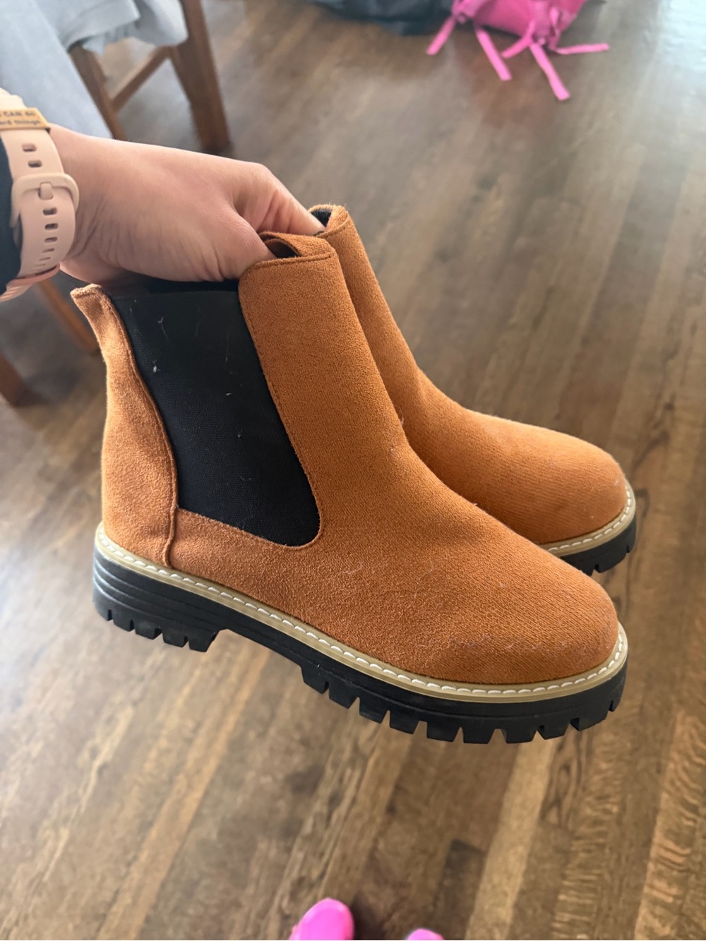Suede Chelsea Lug Sole Boots in Rust